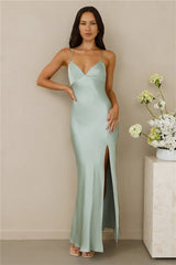 The Sophia Satin Maxi Dress Sage