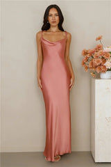 The Penelope Cowl Satin Maxi Dress Rose