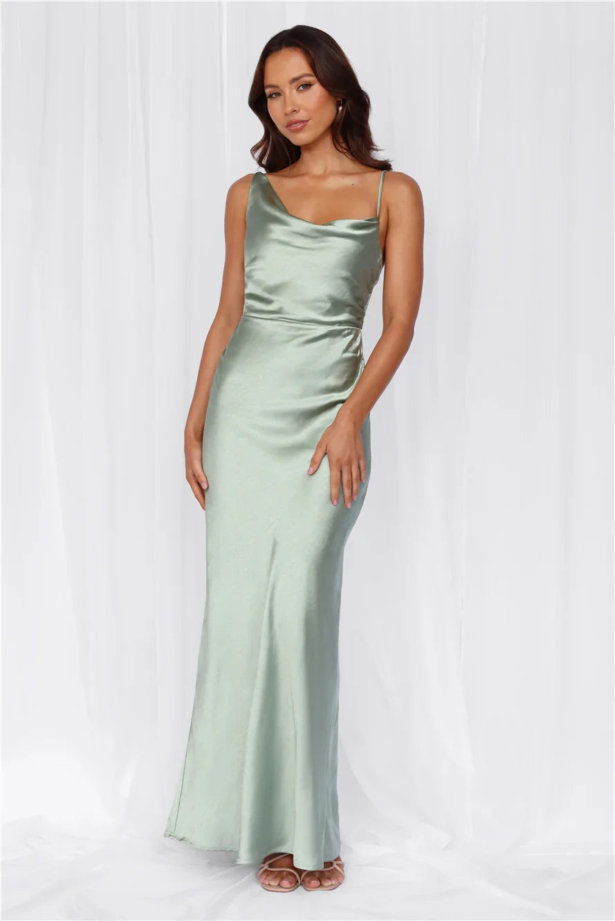 The Madeline Cowl Satin Maxi Dress Sage