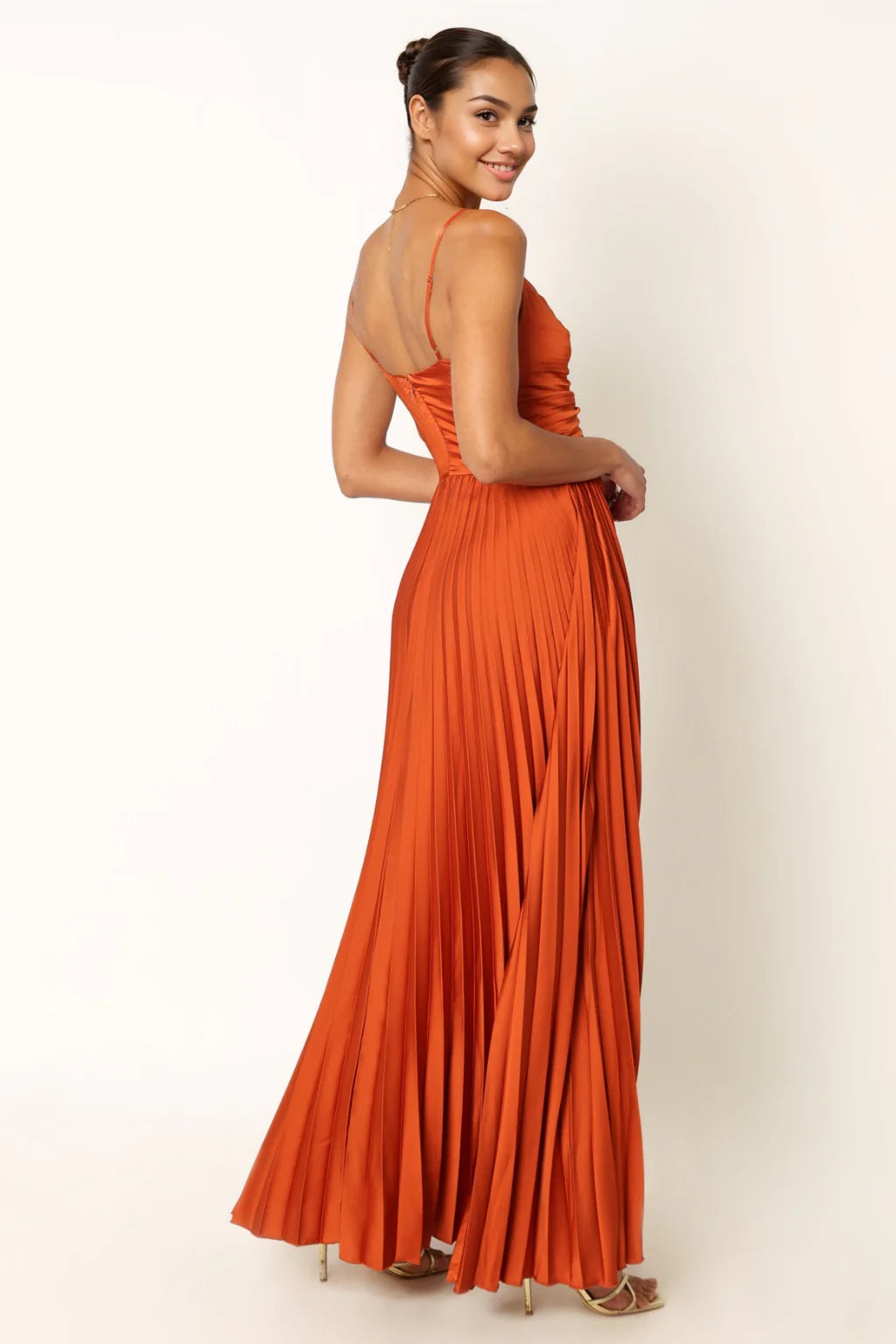 Naira Pleated Maxi Dress Sunset Orange